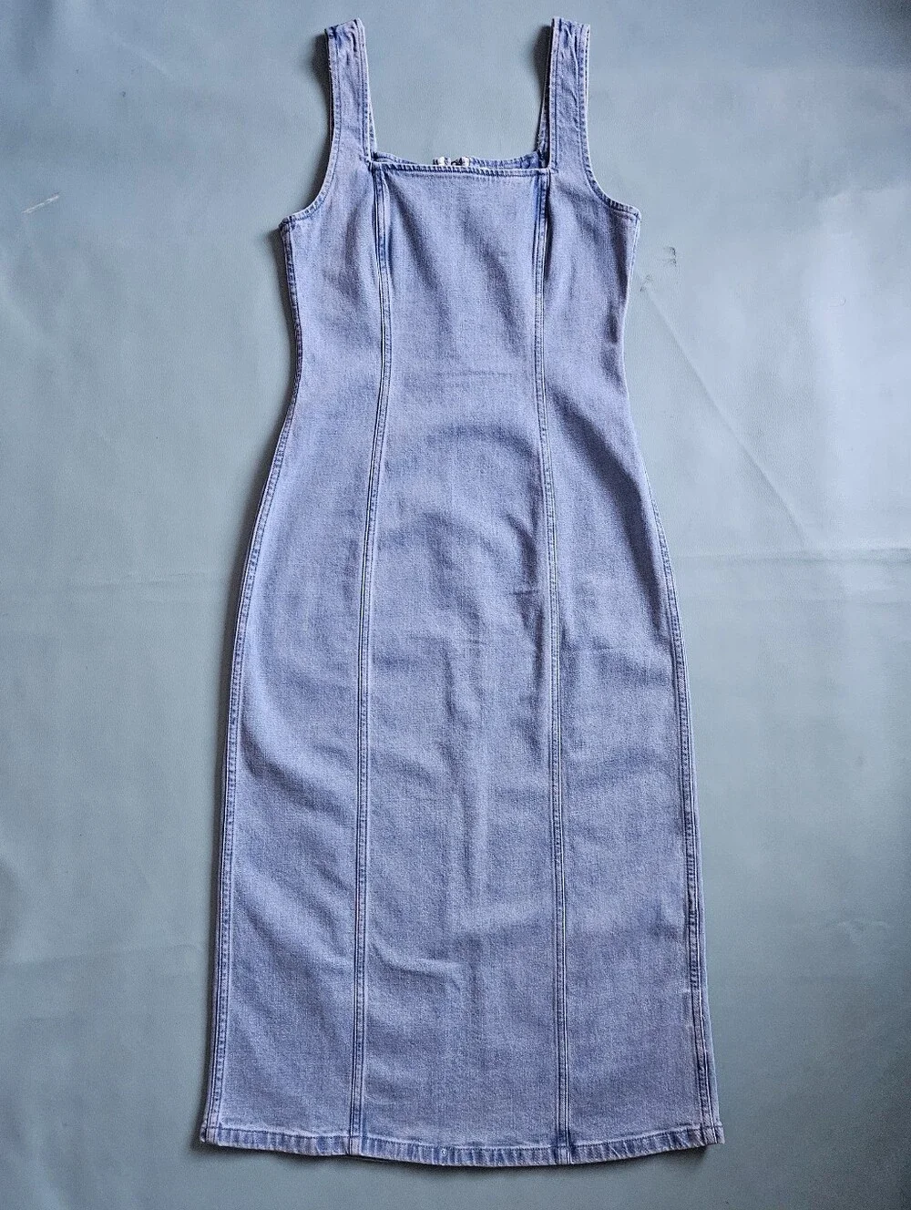 Abercrombie & Fitch Blue Denim Square Neck Sleeveless Column Midi Dress M - Picture 2 of 10